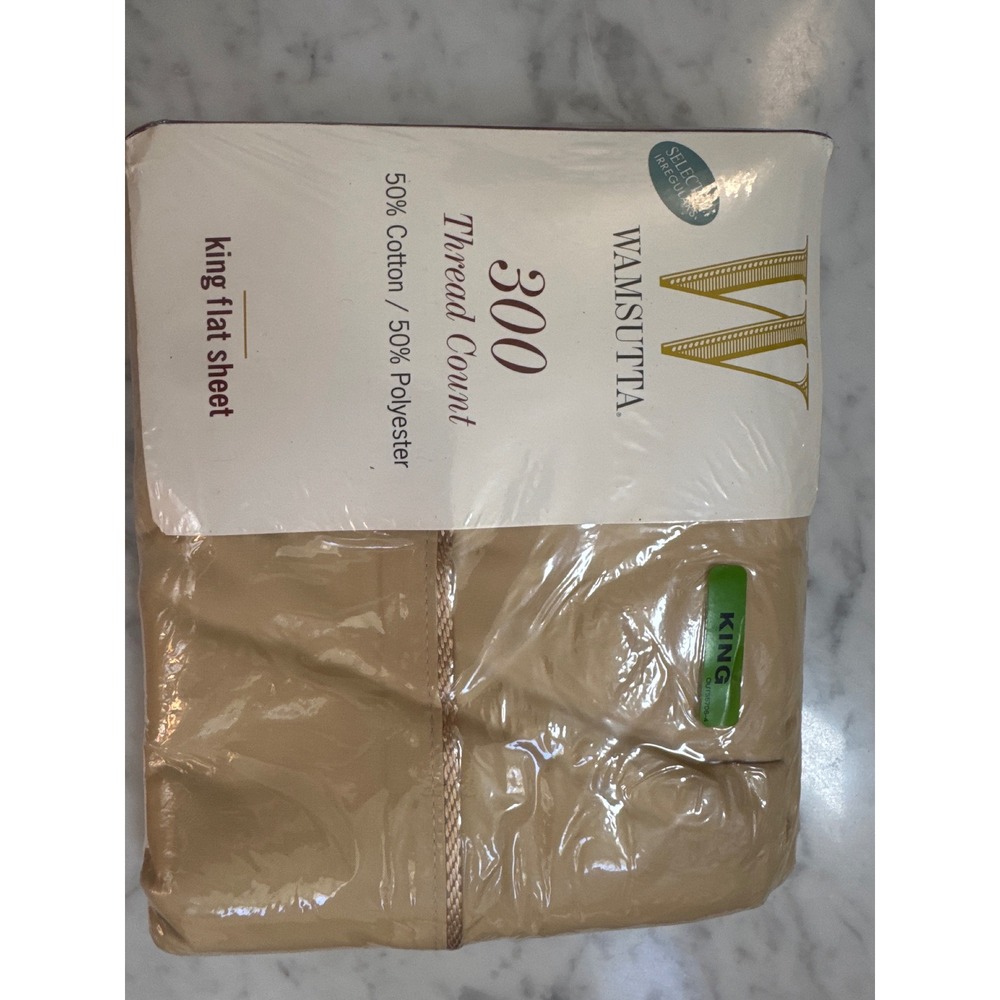 Wamsutta King Flat Sheet 300 Thread Count Percale Tan Taupe Made in USA Vintage